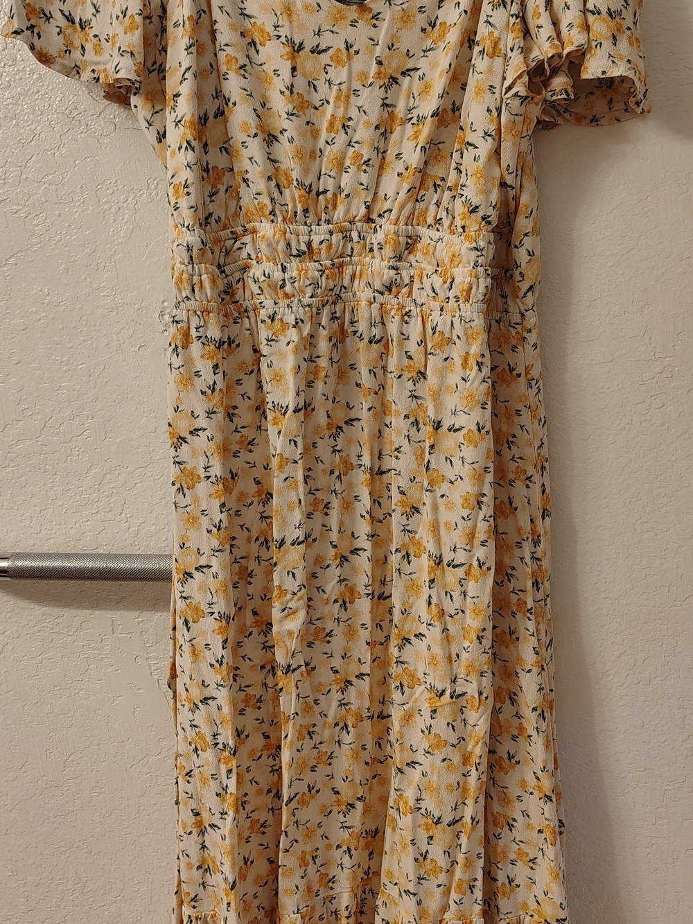 As U Wish Yellow Floral Midi Dress with Smocked Waist
